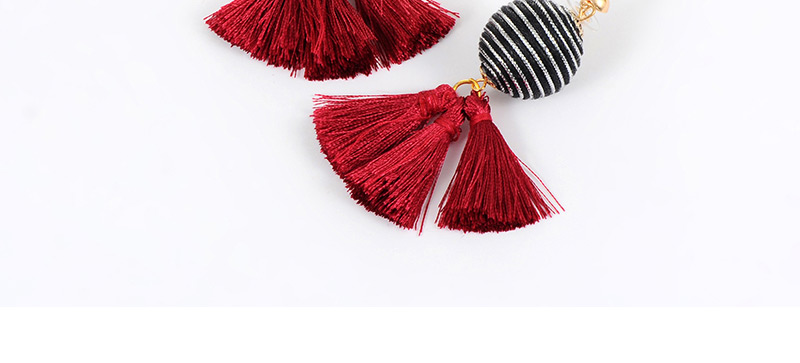 Vintage Claret-red+black Tassel Decorated Round Earrings,Drop Earrings