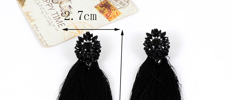 Elegant Black Square Shape Diamond Decorated Tassel Earrings,Drop Earrings