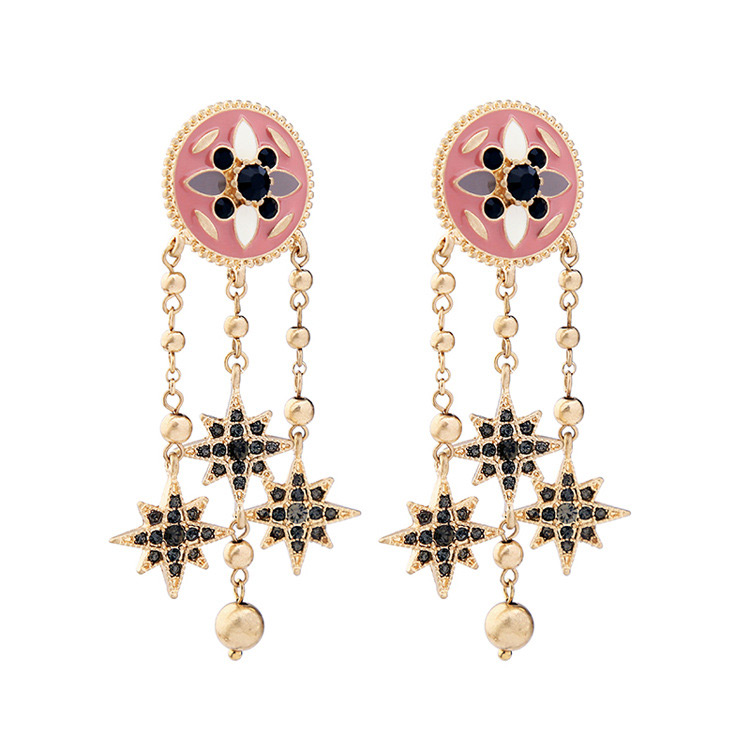 Personality Pink+black Wind Chimes Shape Decorated Earrings,Drop Earrings