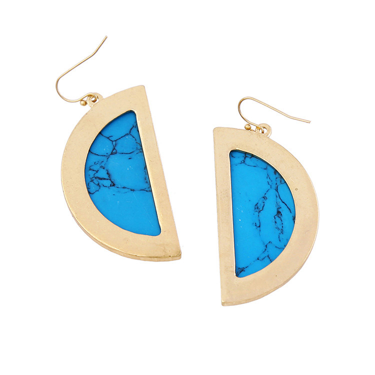 Vintage Blue Semicircle Decorated Earrings,Drop Earrings