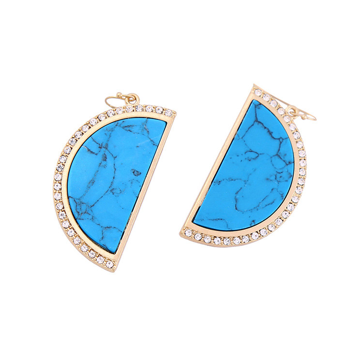 Vintage Blue Semicircle Decorated Earrings,Drop Earrings