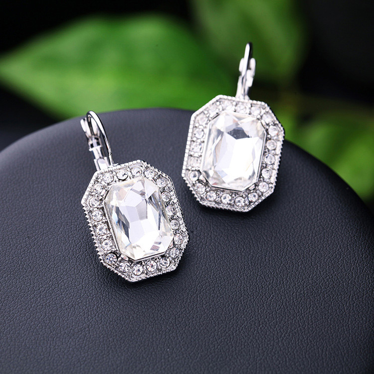 Elegant White Square Shape Diamond Decorated Earrings,Drop Earrings