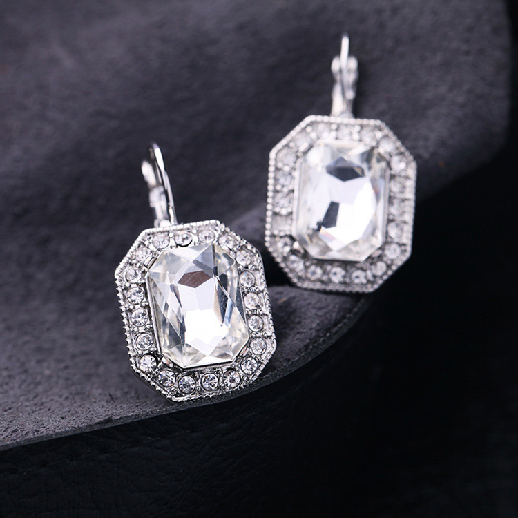Elegant White Square Shape Diamond Decorated Earrings,Drop Earrings