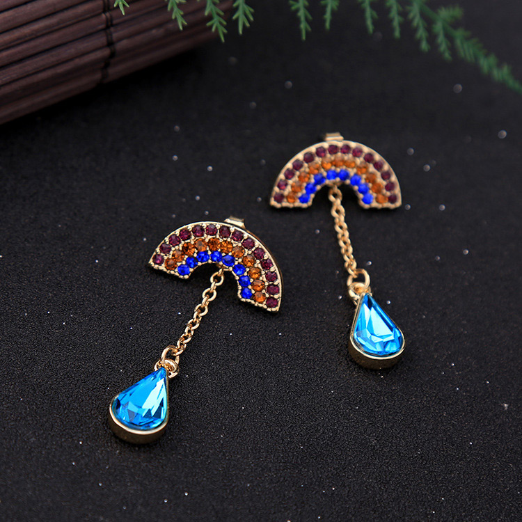 Elegant Multi-color Rainbow Shape Decorated Long Earrings,Drop Earrings