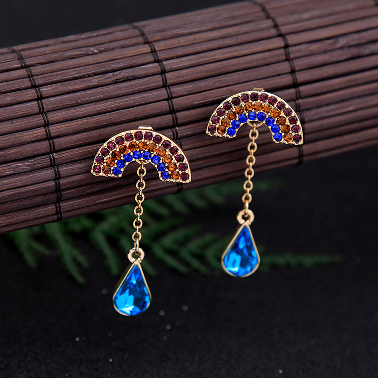 Elegant Multi-color Rainbow Shape Decorated Long Earrings,Drop Earrings
