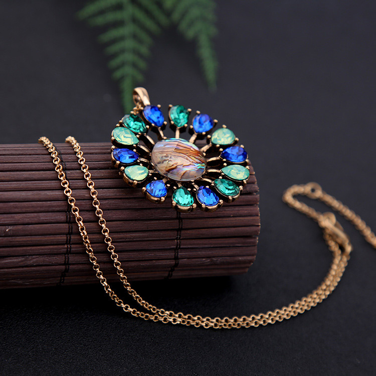 Elegant Blue Oval Shape Diamond Decorated Long Necklace,Pendants