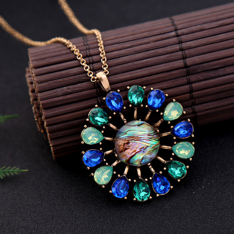 Elegant Blue Oval Shape Diamond Decorated Long Necklace,Pendants