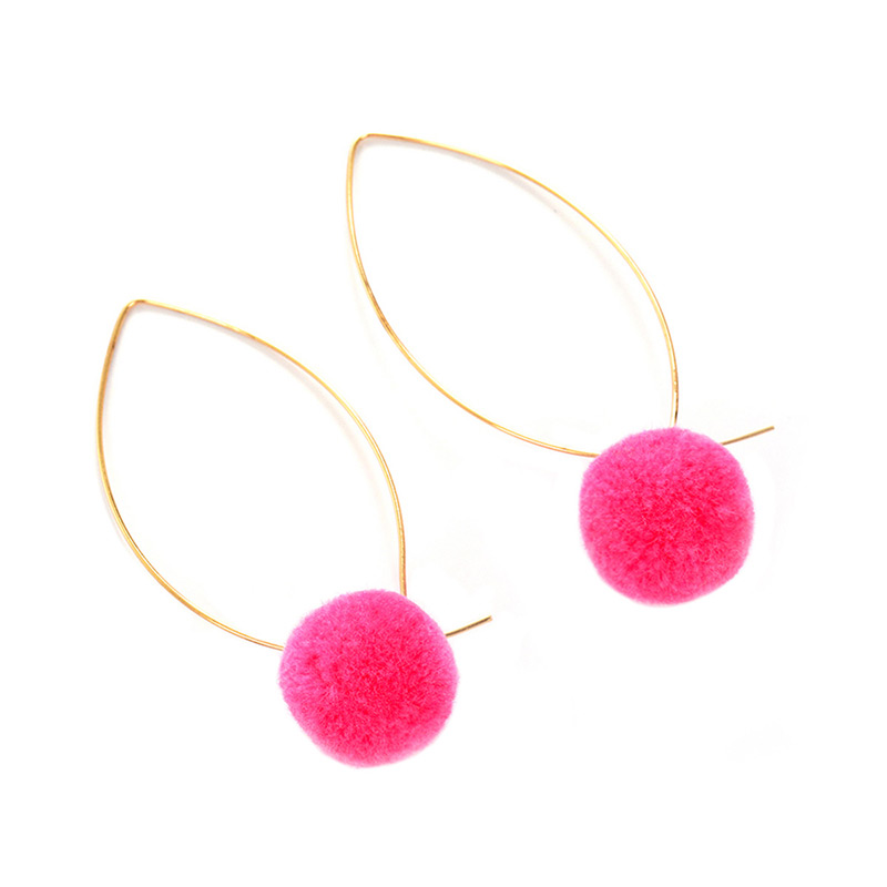 Lovely Plum-red Fuzzy Ball Decorated Pom Earrings,Drop Earrings