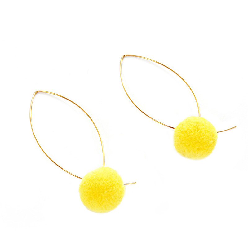 Lovely Yellow Fuzzy Ball Decorated Pom Earrings,Drop Earrings