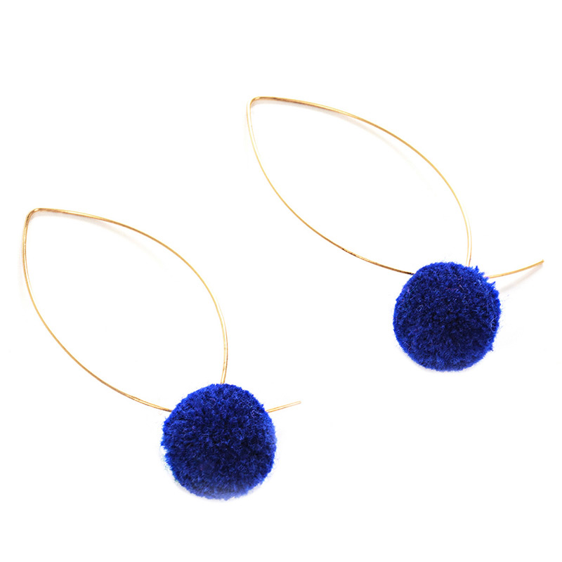 Lovely Blue Fuzzy Ball Decorated Pom Earrings,Drop Earrings