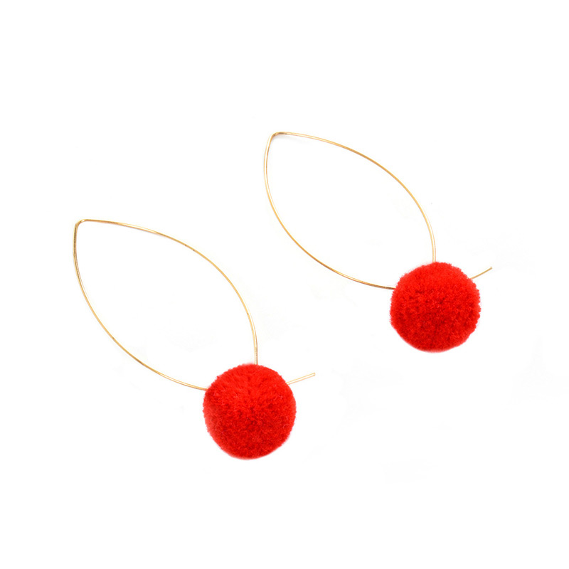 Lovely Red Fuzzy Ball Decorated Pom Earrings,Drop Earrings