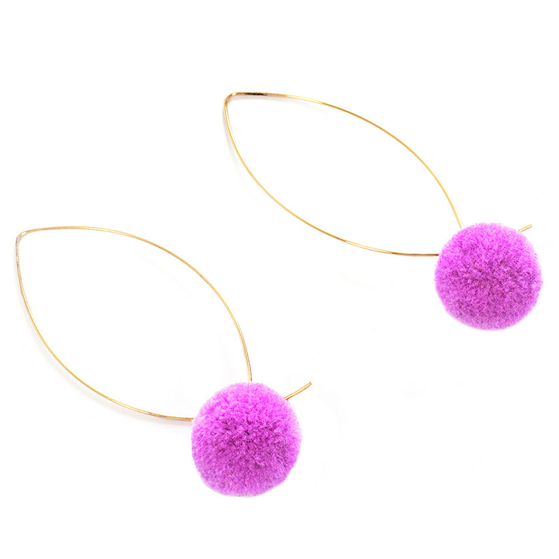 Lovely Purple Fuzzy Ball Decorated Pom Earrings,Drop Earrings