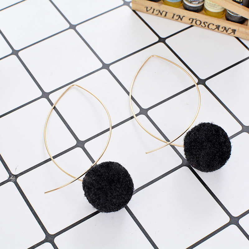 Lovely Black Fuzzy Ball Decorated Pom Earrings,Drop Earrings