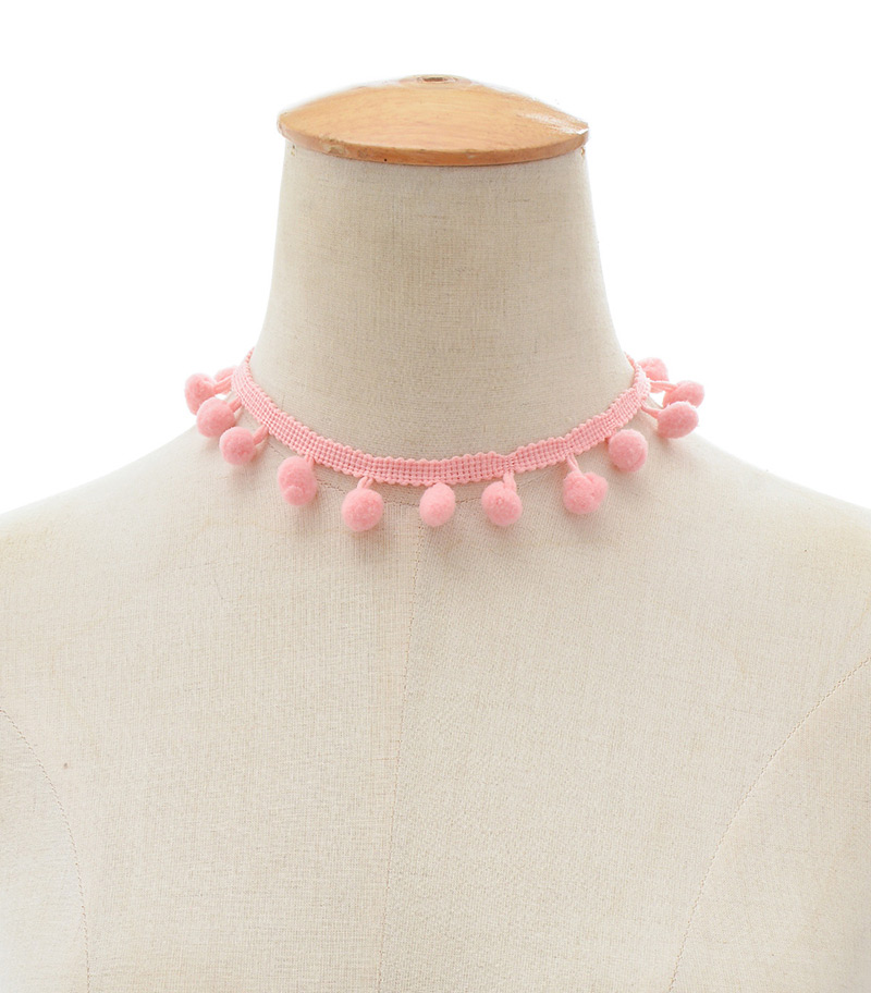 Lovely Pink Fuzzy Ball Decorated Pom Necklace,Chokers