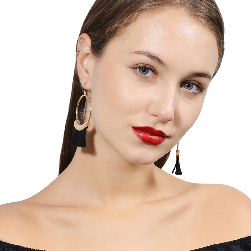 Bohemia Black Tassel Decorated Round Earrings,Drop Earrings