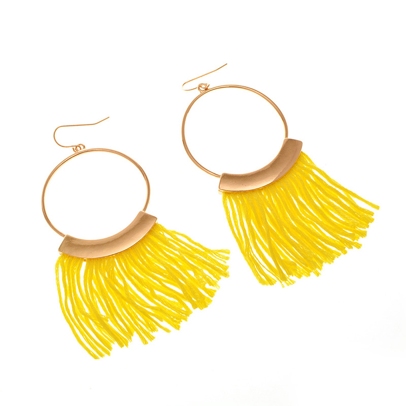 Bohemia Yellow Tassel Decorated Round Earrings,Drop Earrings