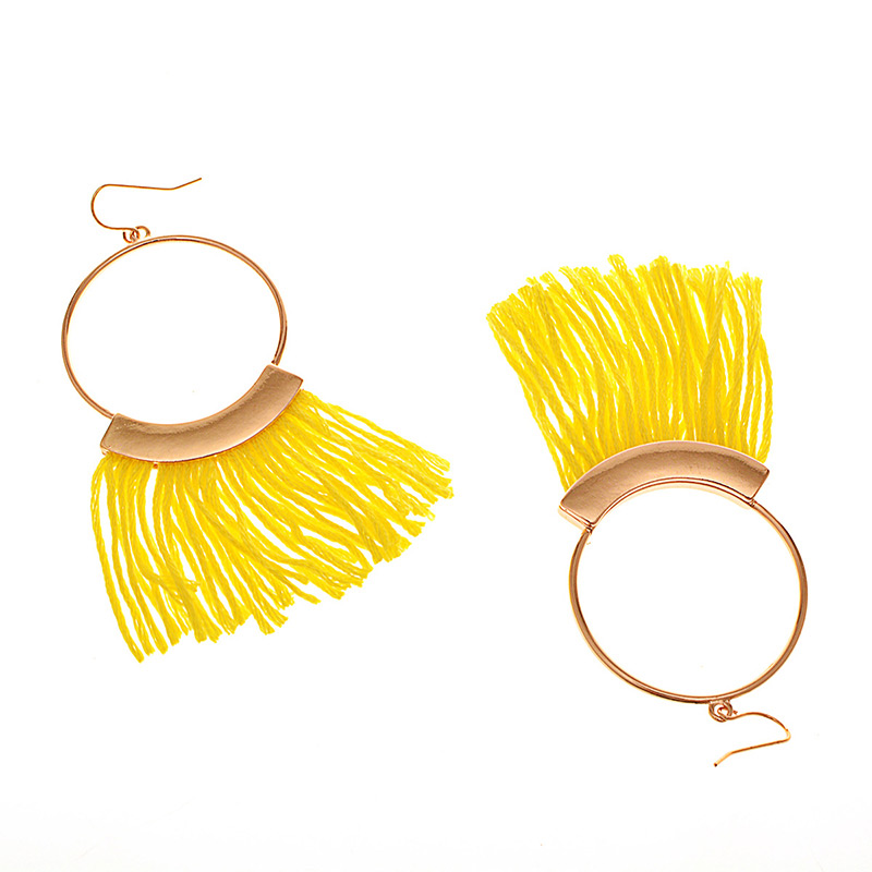 Bohemia Yellow Tassel Decorated Round Earrings,Drop Earrings