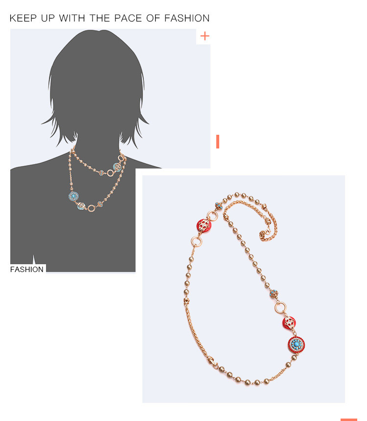 Fashion Red Round Shape Decorated Long Necklace,Beaded Necklaces