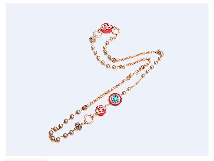 Fashion Red Round Shape Decorated Long Necklace,Beaded Necklaces