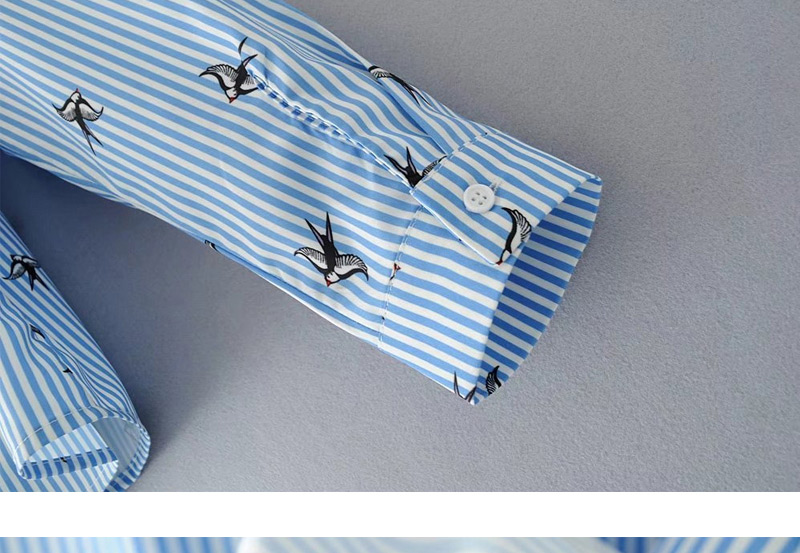 Fashion Blue Swallows Decorated Shirt,Blouses