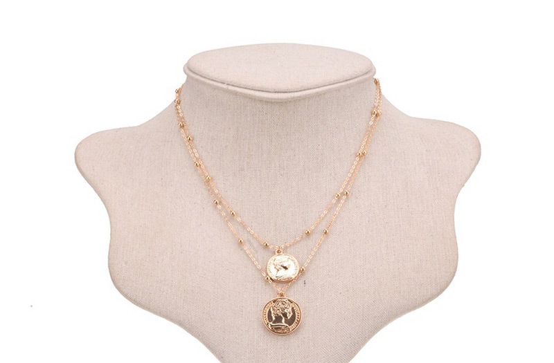 Fashion Gold Color Coin Shape Decorated Doubla Layer Necklace,Multi Strand Necklaces