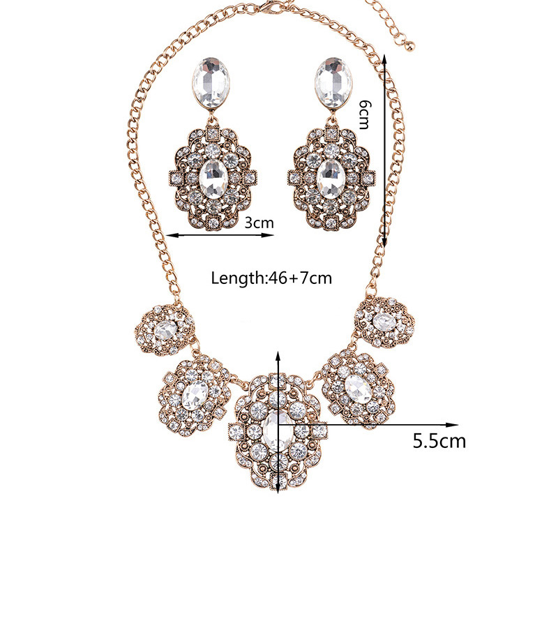 Luxury Gold Color Round Shape Diamond Decorated Jewelry Sets,Jewelry Sets