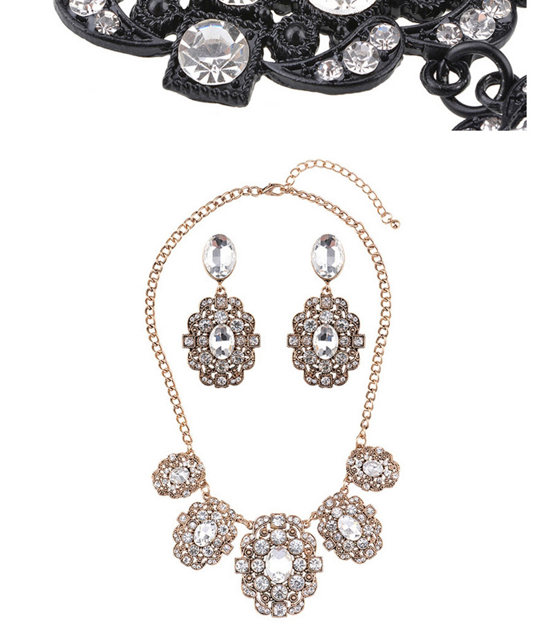 Luxury Gold Color Round Shape Diamond Decorated Jewelry Sets,Jewelry Sets
