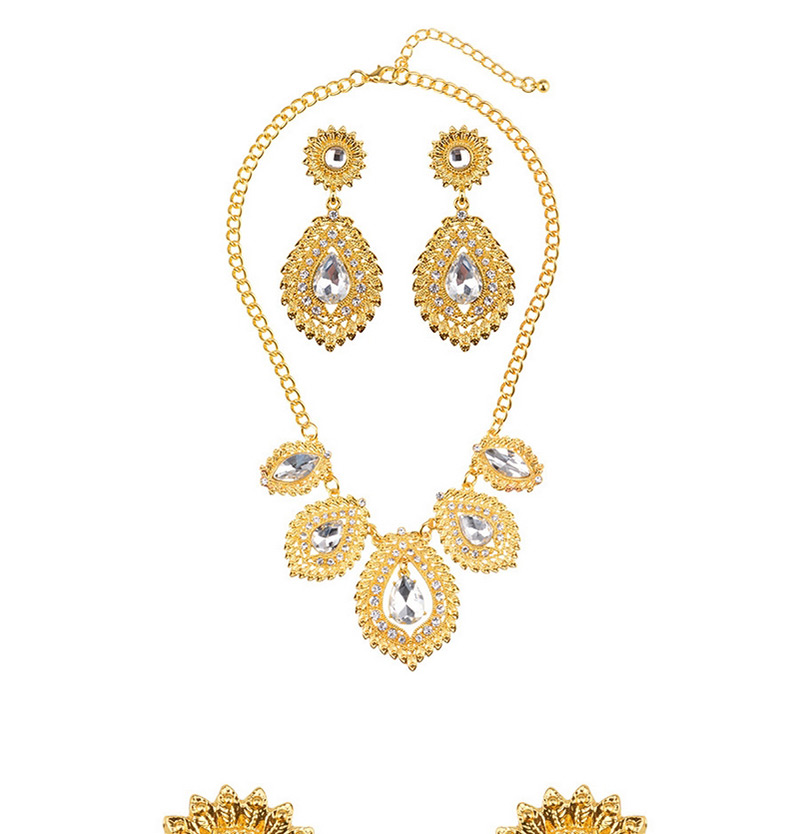 Luxury Gold Color Waterdrop Shape Diamond Decorated Jewelry Sets,Jewelry Sets