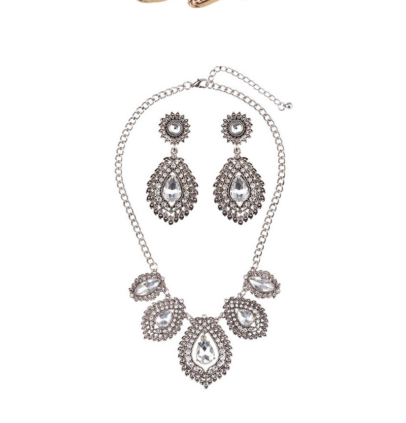 Luxury Silver Color Waterdrop Shape Diamond Decorated Jewelry Sets,Jewelry Sets