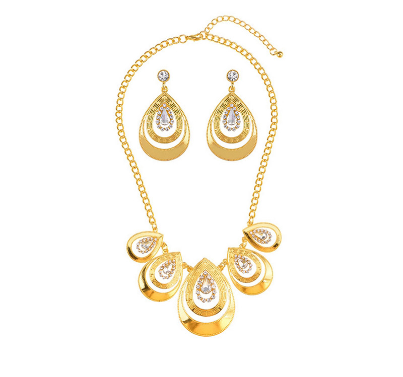 Exaggerated Antique Gold Watershape Shape Diamond Decorated Jewelry Sets,Jewelry Sets