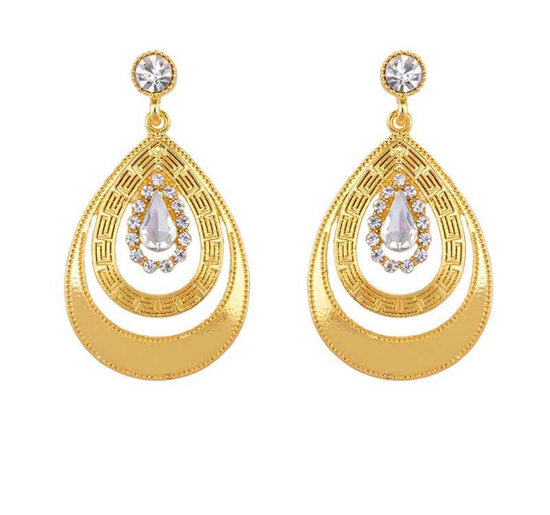 Exaggerated Antique Gold Watershape Shape Diamond Decorated Jewelry Sets,Jewelry Sets