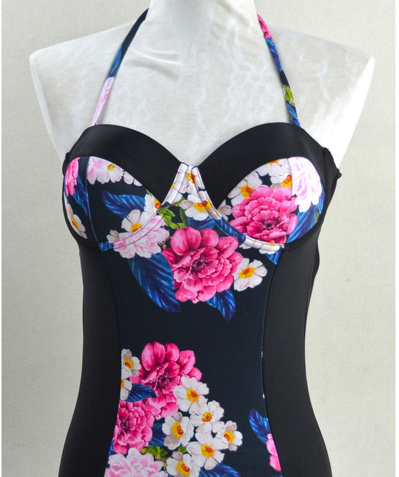 Sexy Multi-color Flower Shape Decorated Swimwear,One Pieces