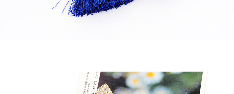 Bohemia Sapphire Blue Oval Shape Decorated Tassel Earrings,Drop Earrings