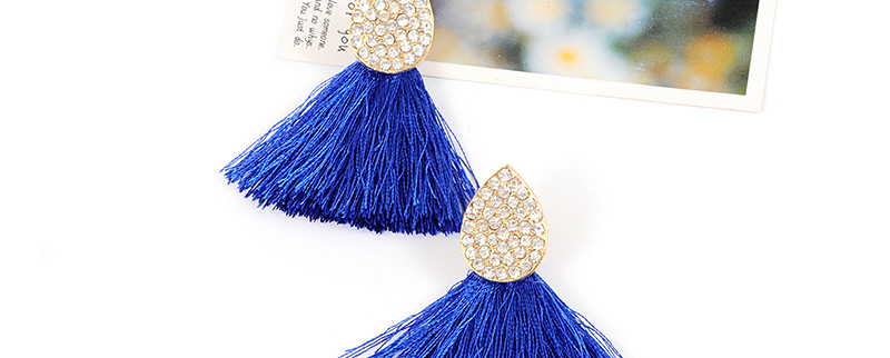 Bohemia Sapphire Blue Oval Shape Decorated Tassel Earrings,Drop Earrings