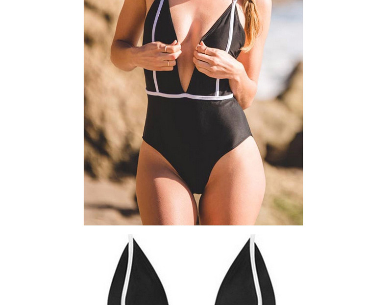 Sexy Black Color-matching Decorated Swimwear,One Pieces