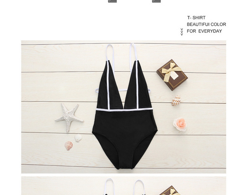 Sexy Black Color-matching Decorated Swimwear,One Pieces