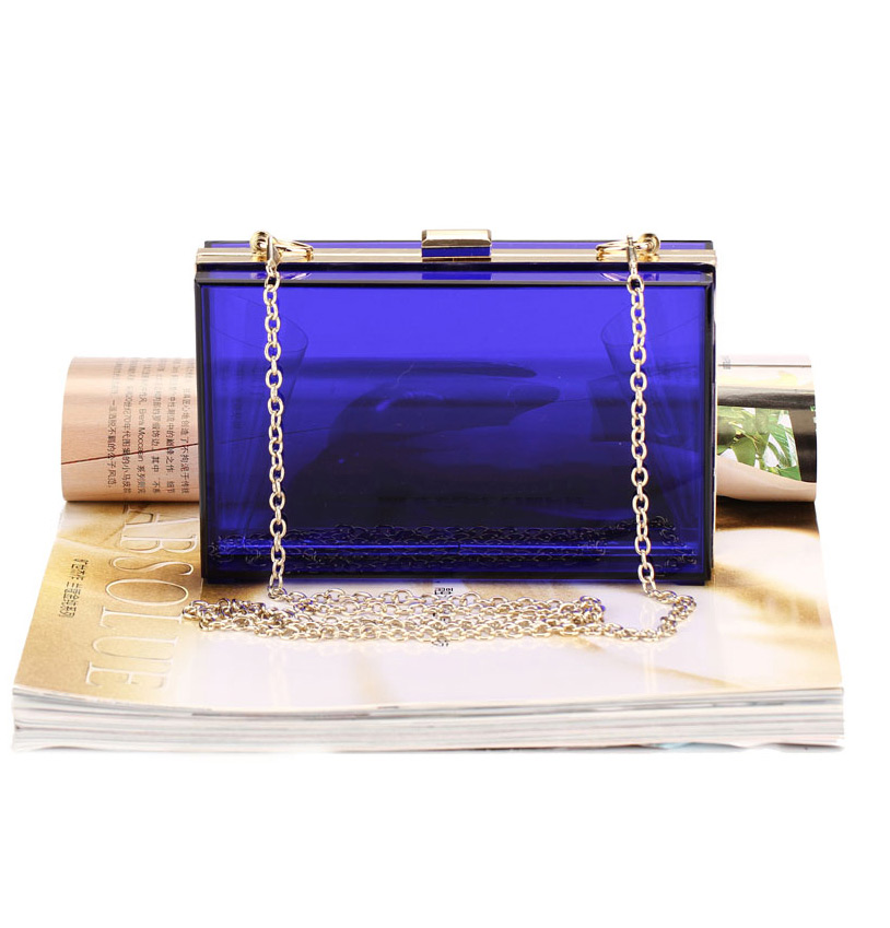 Fashion Sapphire Blue Pure Color Decorated Sqaure Shape Bag,Handbags