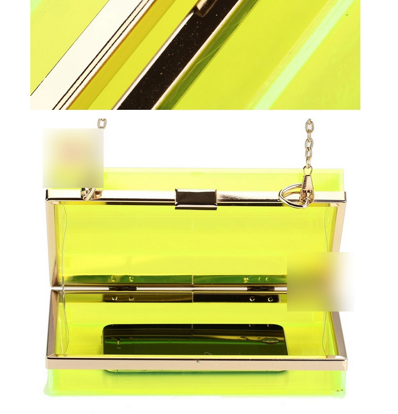 Fashion Fluorescent Green Pure Color Decorated Sqaure Shape Bag,Handbags