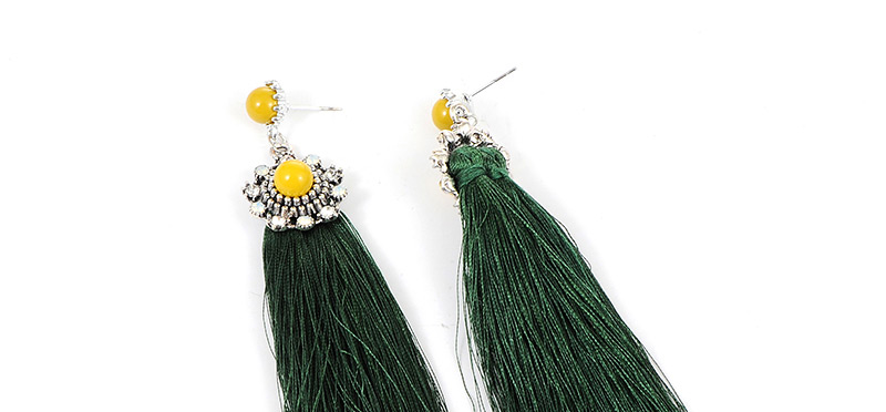 Elegant Green Round Shape Decorated Tassel Earrings,Drop Earrings