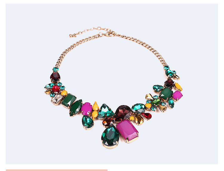 Elegant Multi-color Geometric Shape Diamond Decorated Necklace,Bib Necklaces