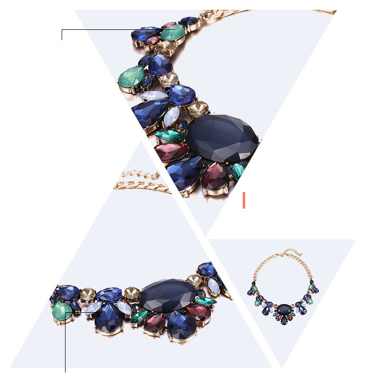 Elegant Blue Geometric Shape Diamond Decorated Necklace,Bib Necklaces