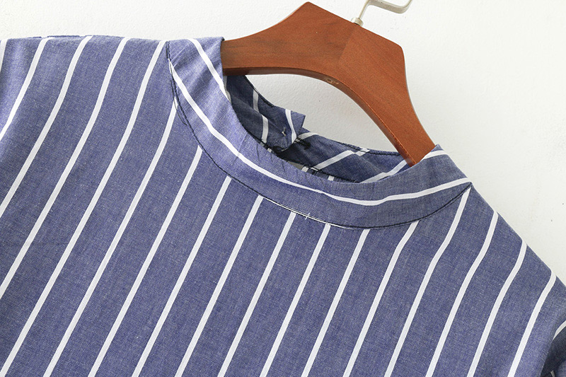 Fahsion Blue Stripe Pattern Decorated Shirt,Blouses