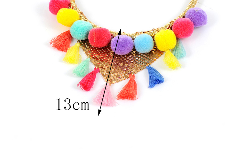 Fashion Multi-color Tassel Decorated Pom Ball Necklace,Thin Scaves