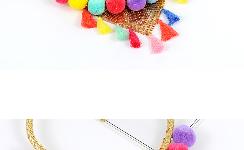 Fashion Pink Tassel Decorated Pom Ball Necklace,Thin Scaves