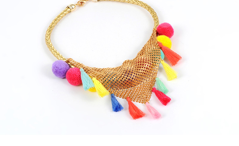 Fashion Pink Tassel Decorated Pom Ball Necklace,Thin Scaves