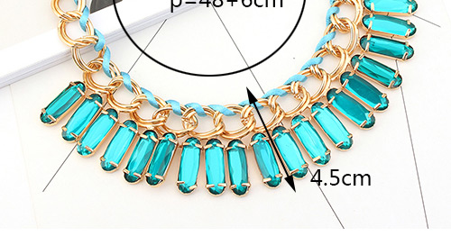 Trendy Green Square Shape Diamond Decorated Pure Color Necklace,Pendants