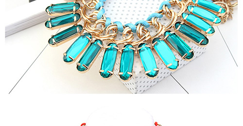 Trendy Blue Square Shape Diamond Decorated Pure Color Necklace,Pendants