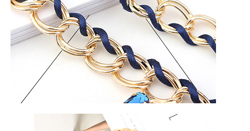 Trendy Blue Square Shape Diamond Decorated Pure Color Necklace,Pendants