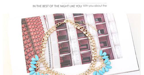 Fashion Blue Oval Shape Diamond Decorated Double Layer Necklace,Bib Necklaces