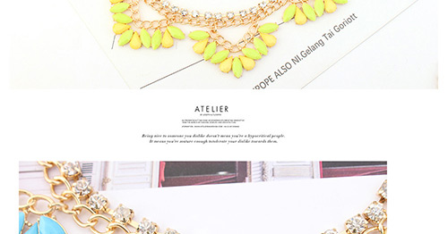 Fashion Yellow Oval Shape Diamond Decorated Double Layer Necklace,Pendants